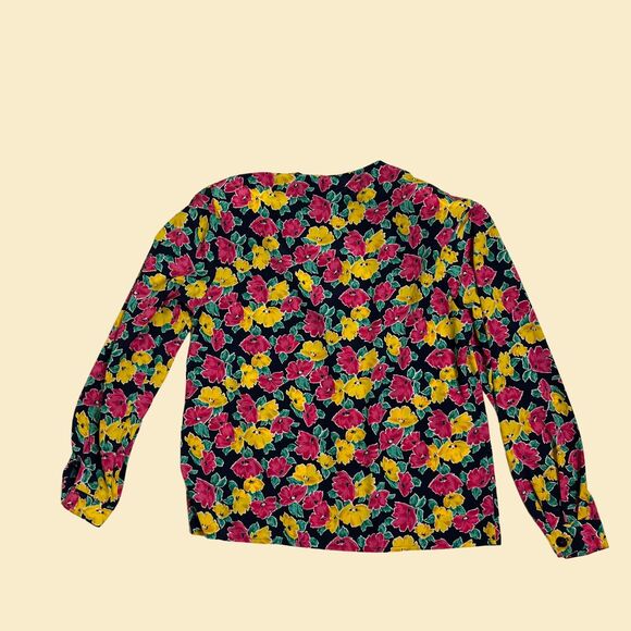 1980s floral blouse by Prophecy, size 10 pink/blue/yellow USA-made long sleeve - Picture 6 of 6